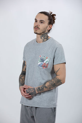 Slim Fit, Tropical Printed Patch Pocket Crew Neck Tee with Cuffed Sleeves, Hedge, $38.00
