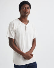 Slim Fit Henley Tee with Raglan Sleeves and Angled Hem, Richer Poorer, $42