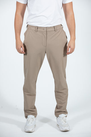 Straight Leg, Slim Fit Pant in Lightweight Polyester Blend Fabric with Elastic Back Waist and Slant Side Pockets, Hedge, $80.00