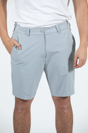 Slim Fit Shorts in Lightweight Polyester Blend Fabric with Elastic Back Waist and Slant Side Pockets, Hedge, $70.00