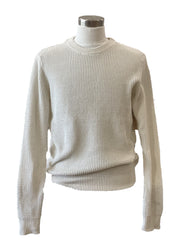 Shaker Knit Crew Neck Sweater in Recycled Cotton and Polyester Blend, Hedge, $54.00