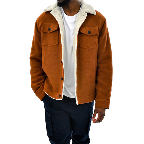 Sherpa Lined, Trucker Style Jacket with Double Chest Pockets, Side Slit Pockets and Button Front Details, Hedge, $145