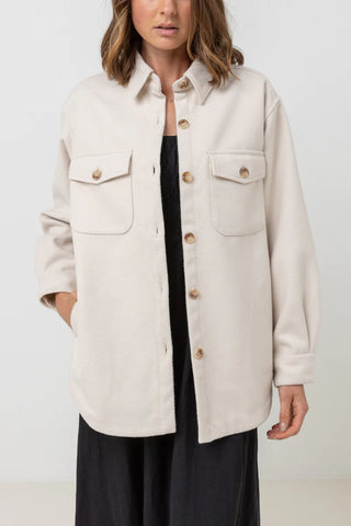 Oversized, Wool Blend Shacket with Button Front Opening, Front Chest and Side Seam Pockets, Rhythm, $126