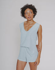Luxury Lounge Oversized Tank in Super Soft, Lightweight Fleece with Deep V, Dropped Armhole, and Side Slit Details, Ladies, The Normal Brand, $52.00