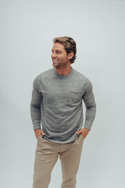 Classic Style LS Sweater with a Roll Hem Chest Pocket in a Jersey Rib Blend Fabric, The Normal Brand, $85