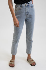 Ladies Classic Hi-Rise Tapered Jean in a Tinted light Wash with Subtle Stretch, Rhythm, $83.50