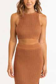 Loose, Open Weave Knit Cropped Tank Featuring a High Neckline for a Relaxed Summer Feel, Rhythm, $52.00