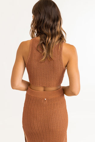 Loose, Open Weave Knit Cropped Tank Featuring a High Neckline for a Relaxed Summer Feel, Rhythm, $52.00